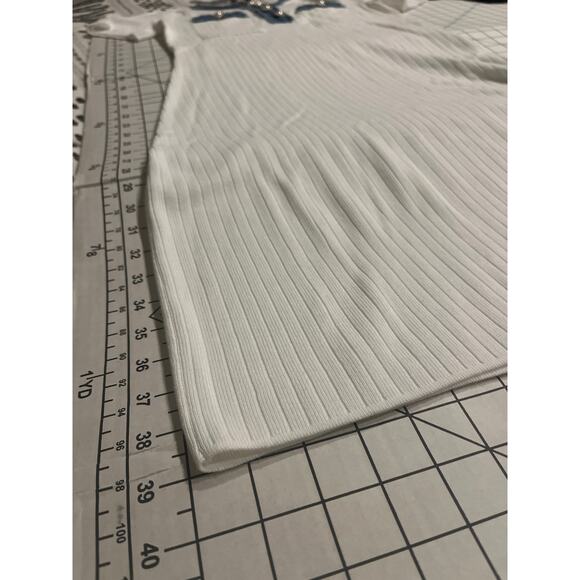 Nanette Lepore Ribbed T-Shirt Dress White Denim Pearls Sz M - Picture 9 of 10